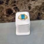 انگشتر سنگ دار طرح فیروزه مستطیلی